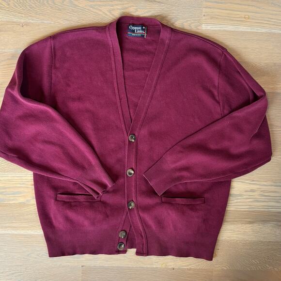 VTG 80s Cypress Links Knit Button Cardigan Golf Made In USA Unisex Mens Medium - Picture 1 of 8